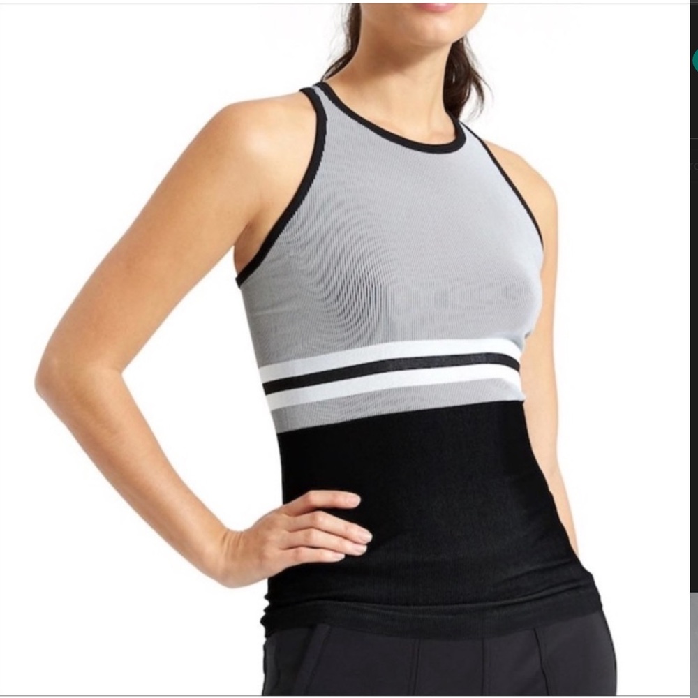 Athleta “Renew” Racer-Back Tank black and white stripes M